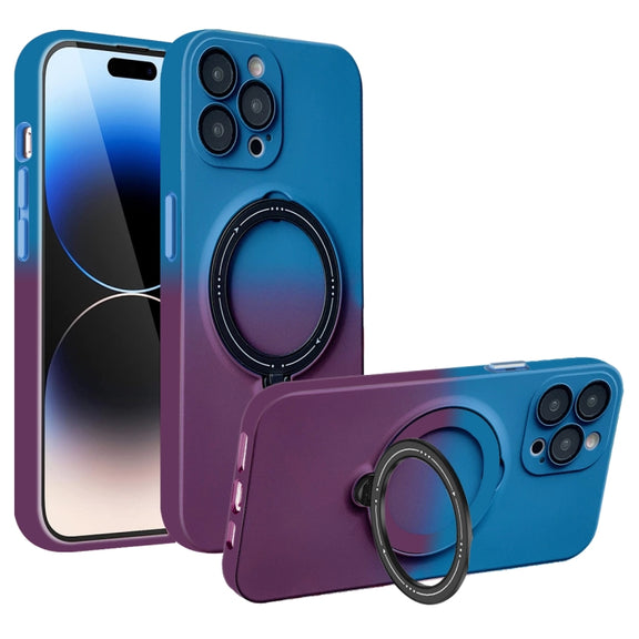 For iPhone 14 Pro Gradient TPU MagSafe Holder Phone Case(Blue Purple)
