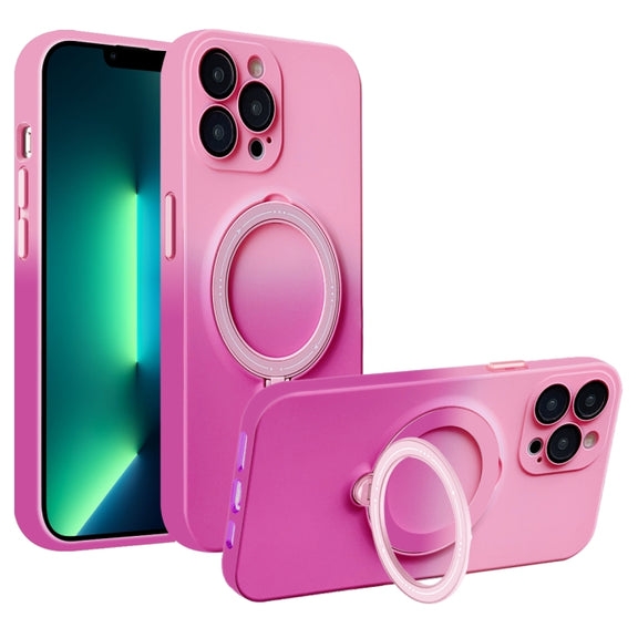 For iPhone 13 Pro Max MagSafe Holder Gradient TPU Phone Case(Pink Red)