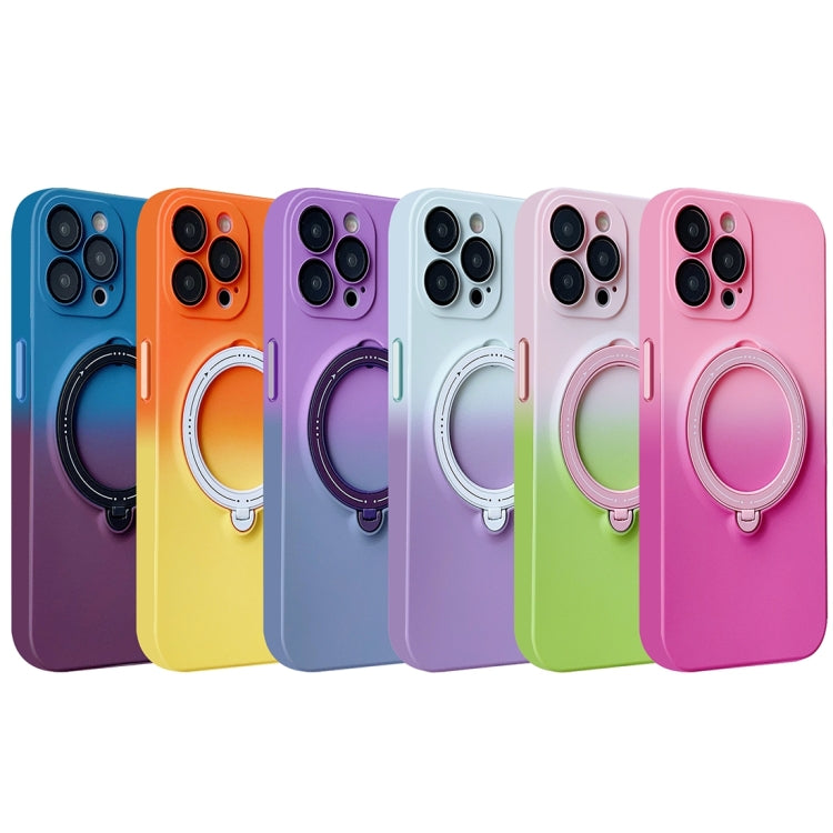 For iPhone 13 MagSafe Holder Gradient TPU Phone Case(Orange Yellow)
