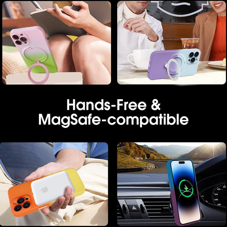 For iPhone 14 Pro Max MagSafe Holder Gradient TPU Phone Case(Gray Purple)
