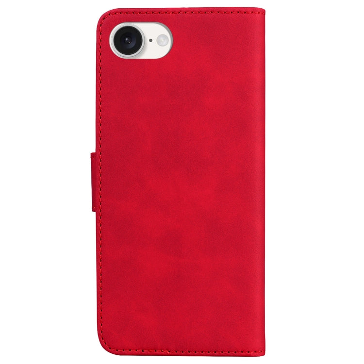 For iPhone 16e Skin Feel Pure Color Flip Leather Phone Case(Red)