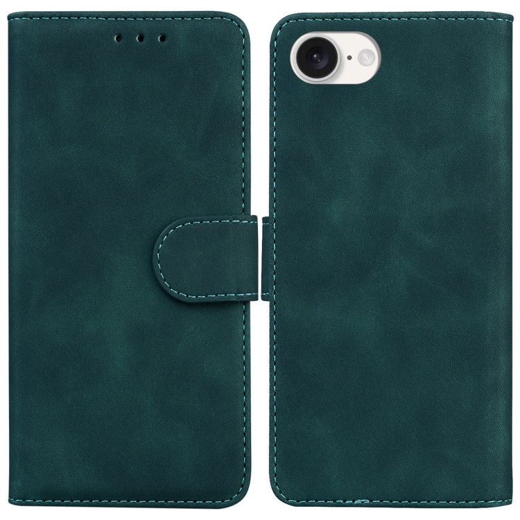 For iPhone 16e Skin Feel Pure Color Flip Leather Phone Case(Green)