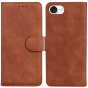 For iPhone 16e Skin Feel Pure Color Flip Leather Phone Case(Brown)