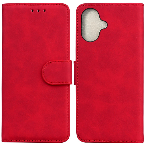 For iPhone 16 Plus Skin Feel Pure Color Flip Leather Phone Case(Red)