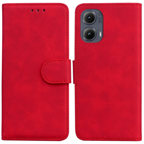 For Motorola Edge 2024 Skin Feel Pure Color Flip Leather Phone Case(Red)