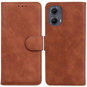 For Motorola Edge 2024 Skin Feel Pure Color Flip Leather Phone Case(Brown)