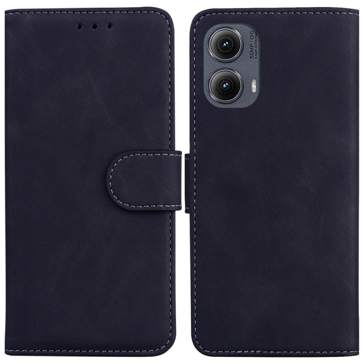 For Motorola Edge 2024 Skin Feel Pure Color Flip Leather Phone Case(Black)
