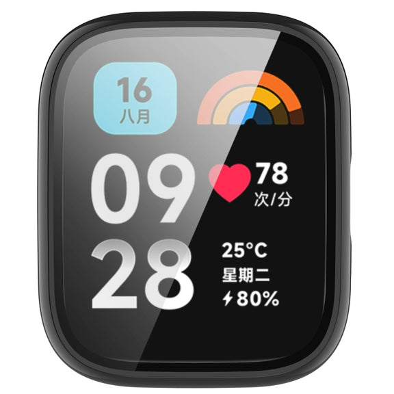 For Redmi Watch 3 Lite PC + Tempered Film Integrated Watch Protective Case(Black)