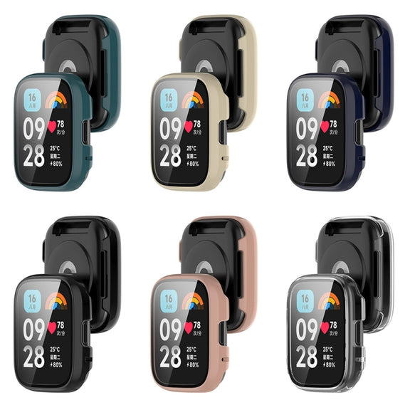 For Redmi Watch 3 Lite PC + Tempered Film Integrated Watch Protective Case(Black)