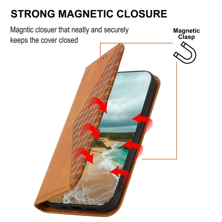 For Xiaomi Redmi Note 13 Pro+ Cubic Grid Calf Texture Magnetic Leather Phone Case(Yellow)