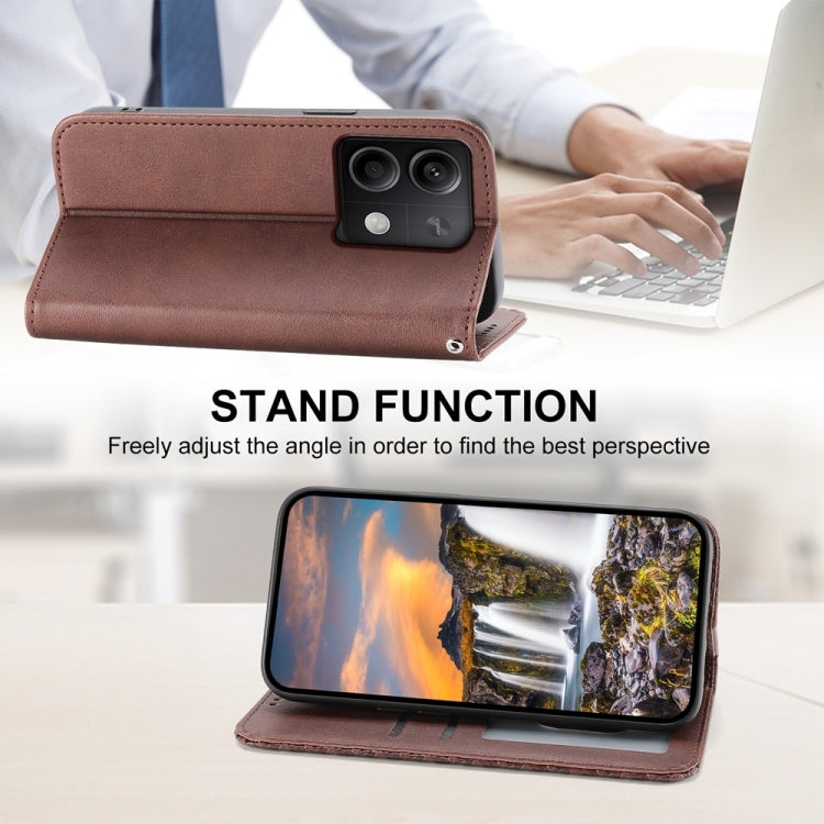 For Xiaomi Redmi Note 13 5G Cubic Grid Calf Texture Magnetic Leather Phone Case(Brown)