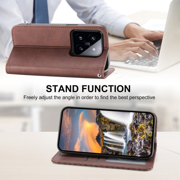 For Xiaomi 14 Pro Cubic Grid Calf Texture Magnetic Leather Phone Case(Brown)