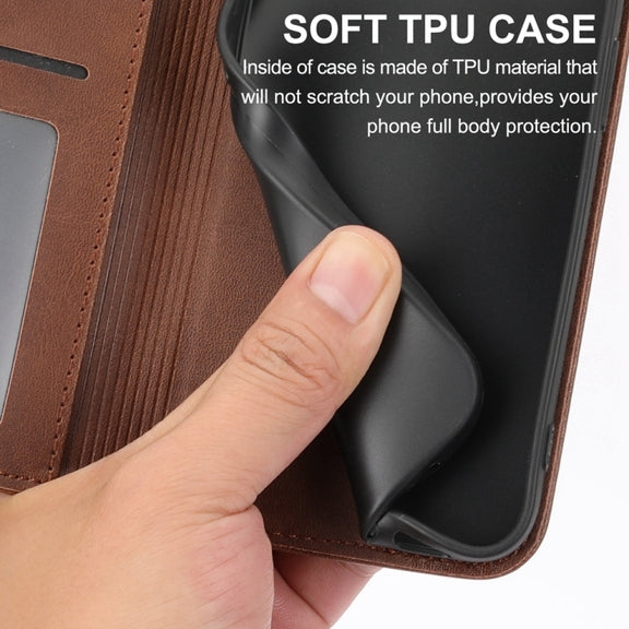 For Xiaomi 14 Pro Cubic Grid Calf Texture Magnetic Leather Phone Case(Brown)