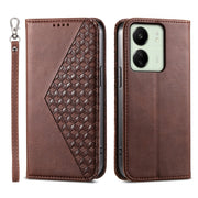 For Xiaomi Redmi 13C Cubic Grid Calf Texture Magnetic Leather Phone Case(Brown)