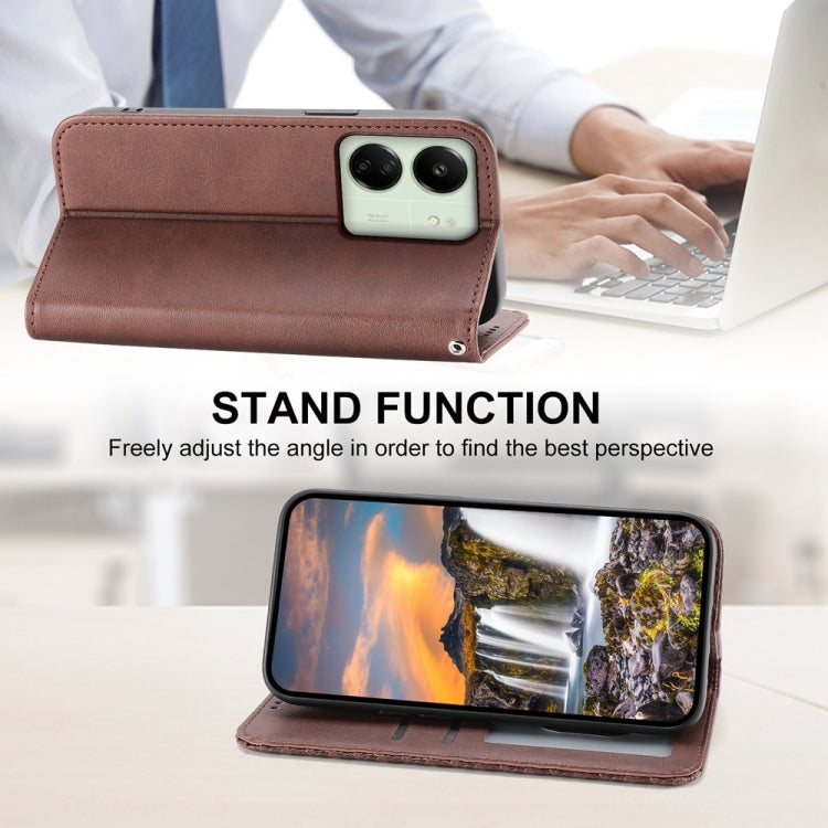 For Xiaomi Redmi 13C Cubic Grid Calf Texture Magnetic Leather Phone Case(Brown)