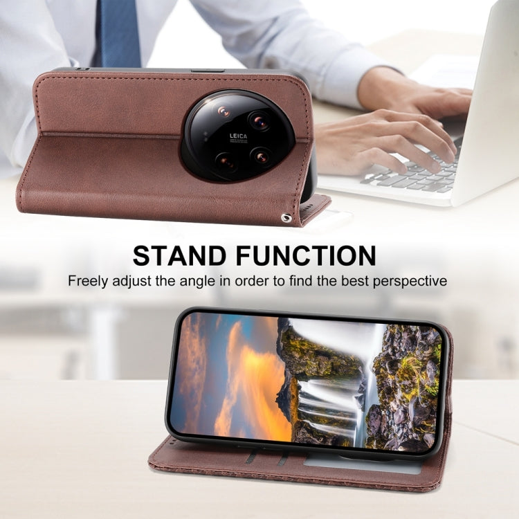 For Xiaomi 14 Ultra Cubic Grid Calf Texture Magnetic Leather Phone Case(Brown)