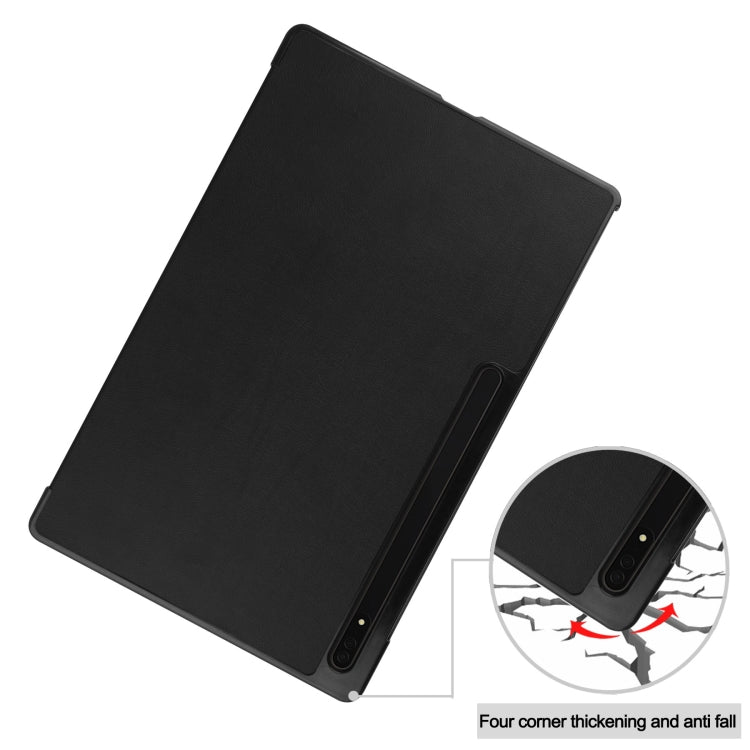 For Samsung Galaxy Tab S10 Ultra / S9 Ultra Custer Pure Color 3-Fold Holder Smart Leather Tablet Case(Black)
