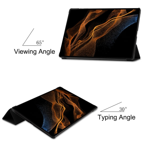 For Samsung Galaxy Tab S10 Ultra / S9 Ultra Custer Pure Color 3-Fold Holder Smart Leather Tablet Case(Black)