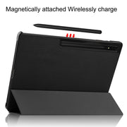 For Samsung Galaxy Tab S10 Ultra / S9 Ultra Custer Pure Color 3-Fold Holder Smart Leather Tablet Case(Black)