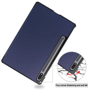 For Samsung Galaxy Tab S9 Custer Pure Color 3-Fold Holder Smart Leather Tablet Case(Dark Blue)
