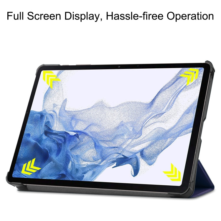 For Samsung Galaxy Tab S9 Custer Pure Color 3-Fold Holder Smart Leather Tablet Case(Dark Blue)