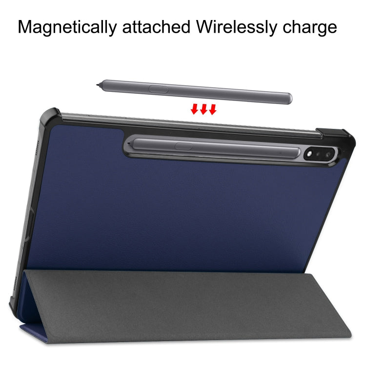 For Samsung Galaxy Tab S9 Custer Pure Color 3-Fold Holder Smart Leather Tablet Case(Dark Blue)