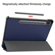 For Samsung Galaxy Tab S9 Custer Pure Color 3-Fold Holder Smart Leather Tablet Case(Dark Blue)