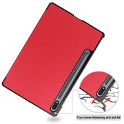For Samsung Galaxy Tab S9 Custer Pure Color 3-Fold Holder Smart Leather Tablet Case(Red)