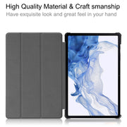For Samsung Galaxy Tab S9 Custer Pure Color 3-Fold Holder Smart Leather Tablet Case(Red)