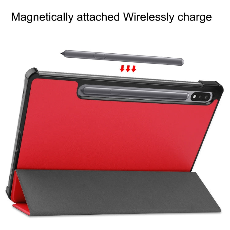 For Samsung Galaxy Tab S9 Custer Pure Color 3-Fold Holder Smart Leather Tablet Case(Red)