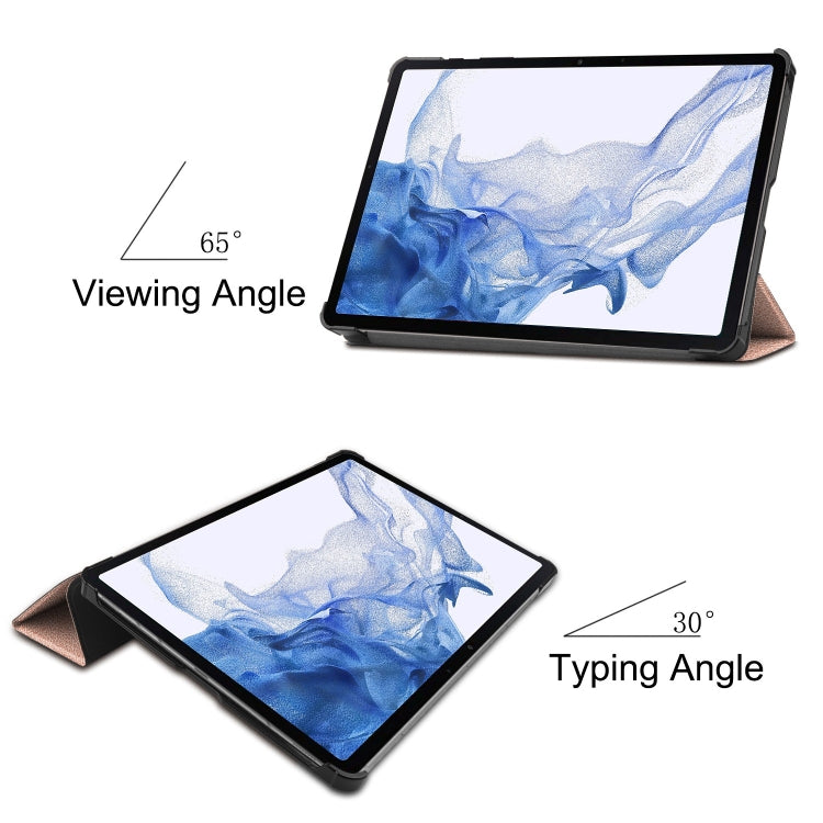 For Samsung Galaxy Tab S9 Custer Pure Color 3-Fold Holder Smart Leather Tablet Case(Rose Gold)