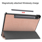 For Samsung Galaxy Tab S9 Custer Pure Color 3-Fold Holder Smart Leather Tablet Case(Rose Gold)