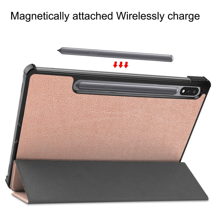 For Samsung Galaxy Tab S9 Custer Pure Color 3-Fold Holder Smart Leather Tablet Case(Rose Gold)