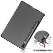 For Samsung Galaxy Tab S9 Custer Pure Color 3-Fold Holder Smart Leather Tablet Case(Grey)