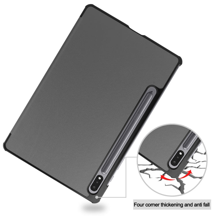 For Samsung Galaxy Tab S9 Custer Pure Color 3-Fold Holder Smart Leather Tablet Case(Grey)