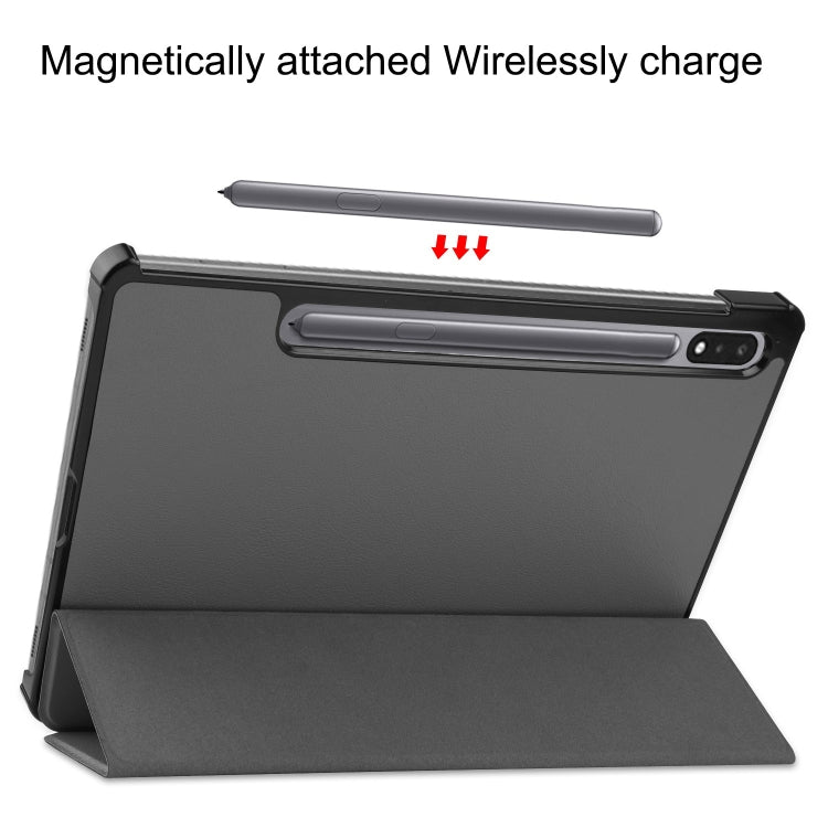 For Samsung Galaxy Tab S9 Custer Pure Color 3-Fold Holder Smart Leather Tablet Case(Grey)