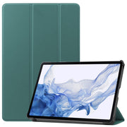 For Samsung Galaxy Tab S9 Custer Pure Color 3-Fold Holder Smart Leather Tablet Case(Dark Green)