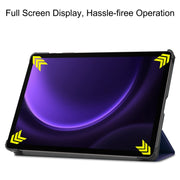 For Samsung Galaxy Tab S9 FE Custer Pure Color 3-Fold Holder Smart Leather Tablet Case(Dark Blue)