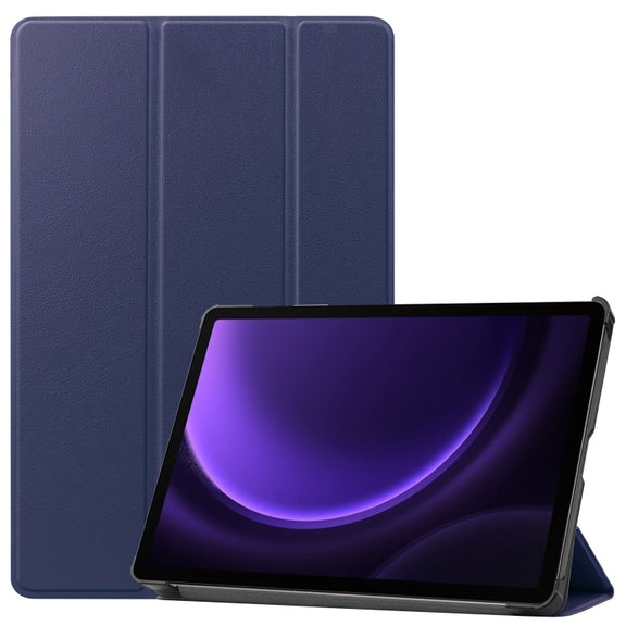For Samsung Galaxy Tab S9 FE Custer Pure Color 3-Fold Holder Smart Leather Tablet Case(Dark Blue)