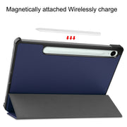 For Samsung Galaxy Tab S9 FE Custer Pure Color 3-Fold Holder Smart Leather Tablet Case(Dark Blue)