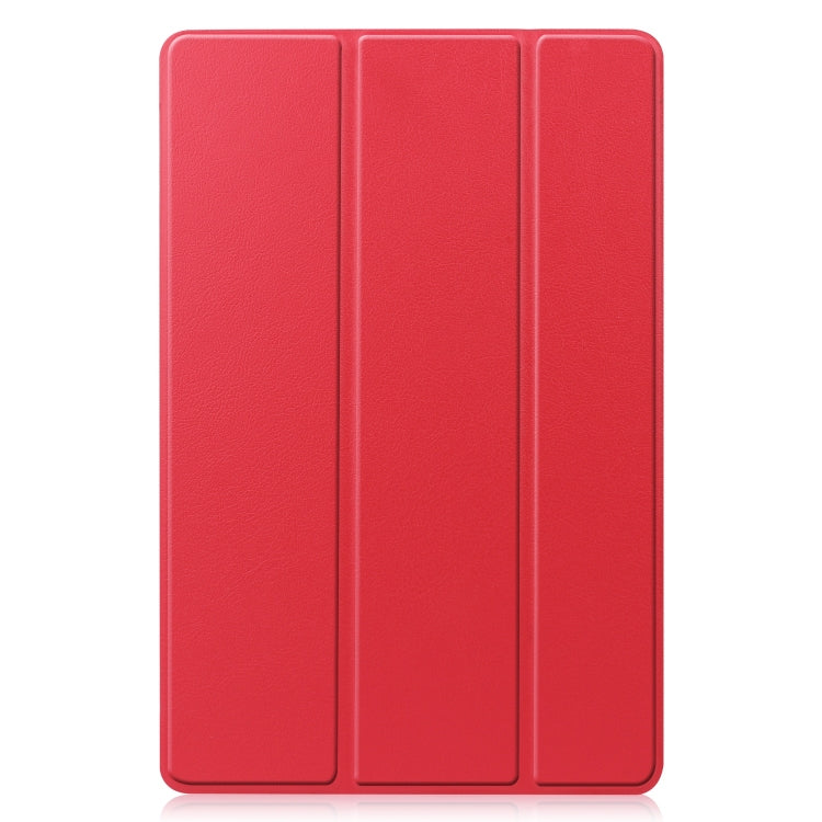 For Samsung Galaxy Tab S9 FE Custer Pure Color 3-Fold Holder Smart Leather Tablet Case(Red)