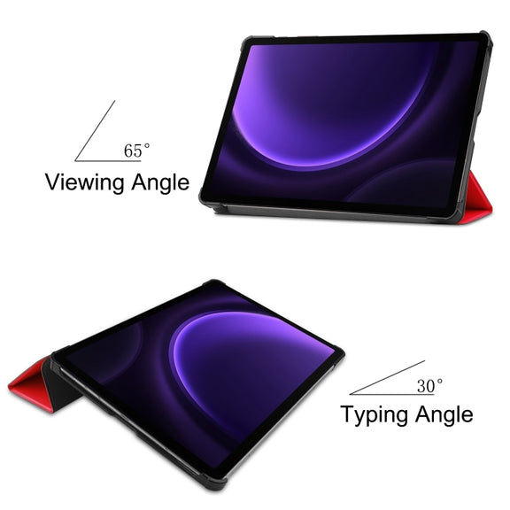 For Samsung Galaxy Tab S9 FE Custer Pure Color 3-Fold Holder Smart Leather Tablet Case(Red)
