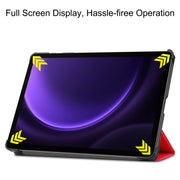 For Samsung Galaxy Tab S9 FE Custer Pure Color 3-Fold Holder Smart Leather Tablet Case(Red)