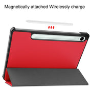 For Samsung Galaxy Tab S9 FE Custer Pure Color 3-Fold Holder Smart Leather Tablet Case(Red)