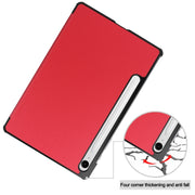 For Samsung Galaxy Tab S9 FE Custer Pure Color 3-Fold Holder Smart Leather Tablet Case(Red)