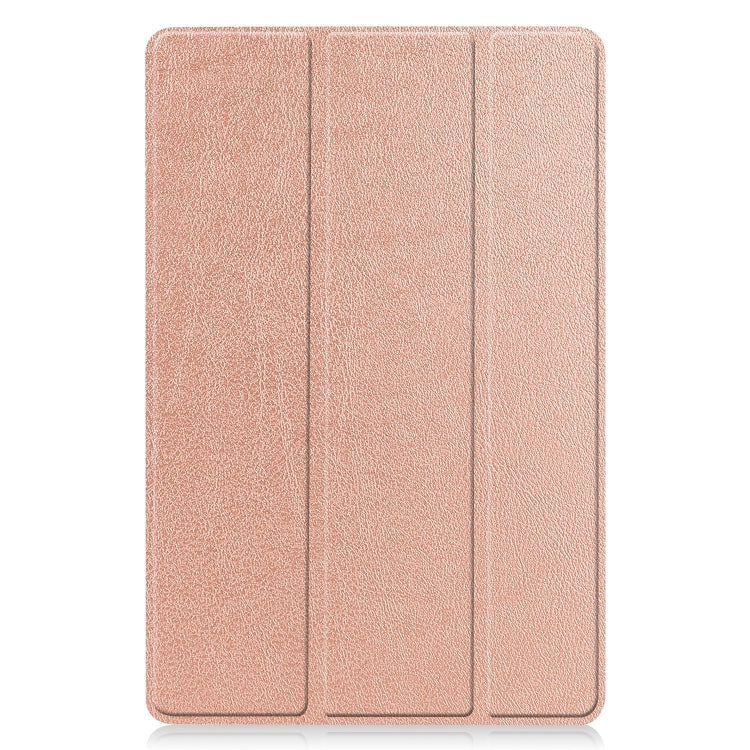 For Samsung Galaxy Tab S9 FE Custer Pure Color 3-Fold Holder Smart Leather Tablet Case(Rose Gold)