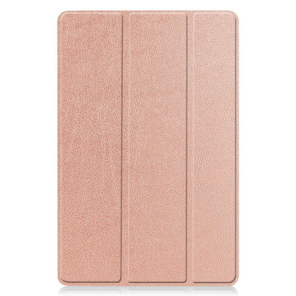 For Samsung Galaxy Tab S9 FE Custer Pure Color 3-Fold Holder Smart Leather Tablet Case(Rose Gold)