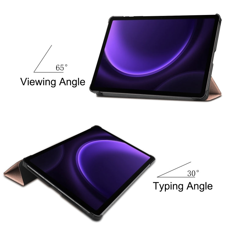 For Samsung Galaxy Tab S9 FE Custer Pure Color 3-Fold Holder Smart Leather Tablet Case(Rose Gold)