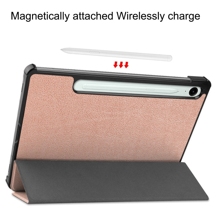 For Samsung Galaxy Tab S9 FE Custer Pure Color 3-Fold Holder Smart Leather Tablet Case(Rose Gold)