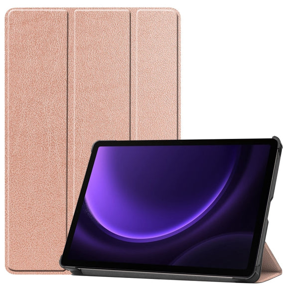 For Samsung Galaxy Tab S9 FE Custer Pure Color 3-Fold Holder Smart Leather Tablet Case(Rose Gold)